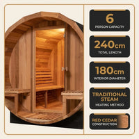 6-Person Patchworkred Cedar Traditional Steam Barrel Sauna — Results & Stats