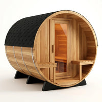 6-Person Patchworkred Cedar Traditional Steam Barrel Sauna — Studio Shot