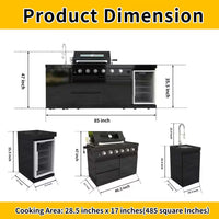 46 In. 4-Burner 72000 BTU Propane Gas Grill Island Outdoor Kitchen with Refrigerator, Sink in Black Stainless Steel
