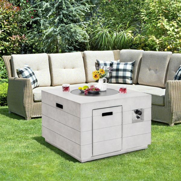 Concrete Fire Pit Table Built to Transform Patios, 34 Inch Square, 50,000 BTU, Propane Powered, CSA Certified