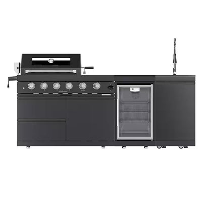 Outdoor Grill Island Built for Performance, 72000 BTU 4-Burner, Built-In Refrigerator, Granite Countertops