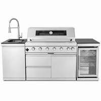 Outdoor Grill Island Built for Entertaining, 6 Burners, 85000 BTU, Refrigerator, Granite Countertops